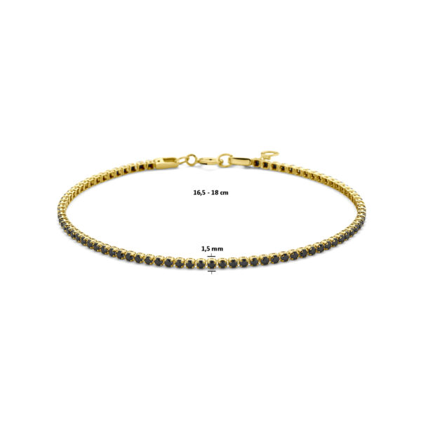 tennisarmband zwart spinel 1,5 mm 16,5 - 18 cm 14K geelgoud - Afbeelding 3