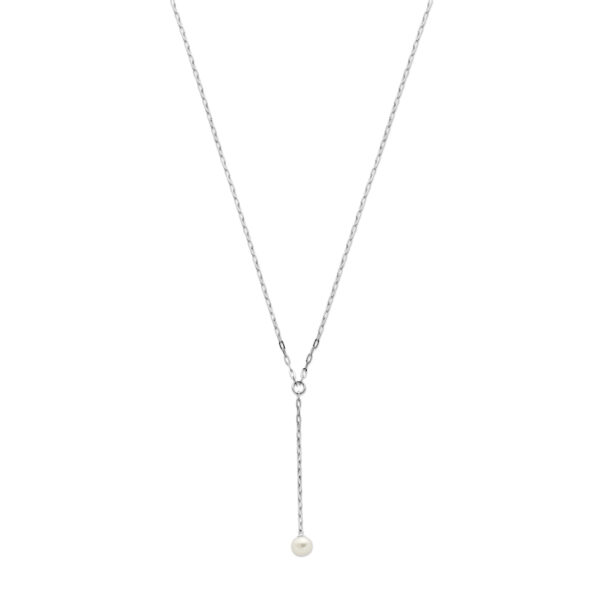 y-collier parel 45 + 3 cm zilver gerhodineerd