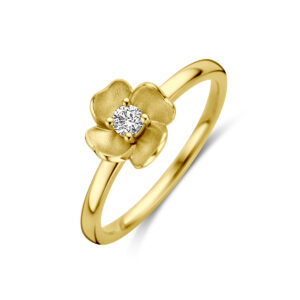 ring bloem en diamant 0.10ct h si 14K geelgoud