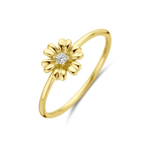 ring bloem en zirkonia 14K geelgoud