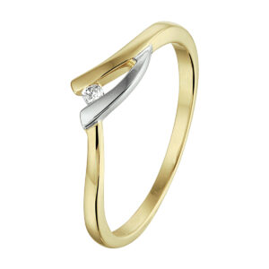 ring diamant 0.022ct h si 14K bicolor goud geel/wit