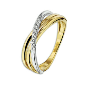 ring diamant 0.04ct h si 14K bicolor goud geel/wit
