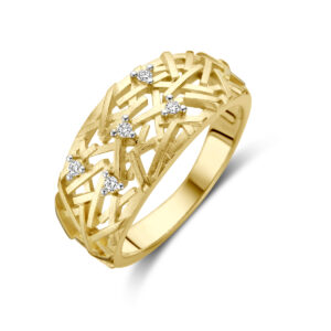 ring diamant 0.06ct h si bicolor gestift 14K geelgoud