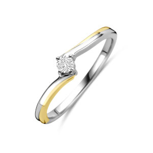 ring diamant 0.10ct h si 14K bicolor goud geel/wit