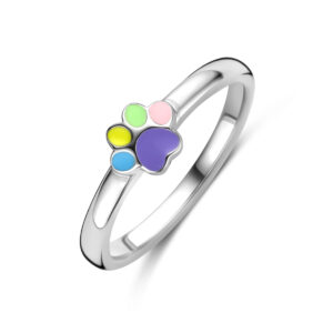 ring emaille hondenpoot zilver gerhodineerd