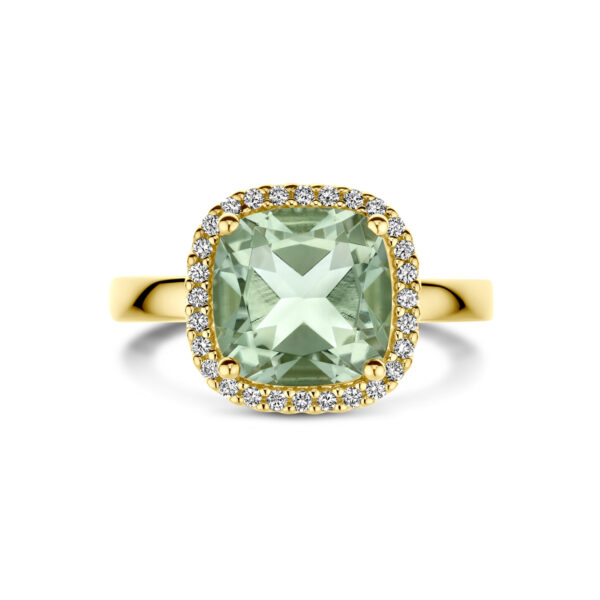 ring groen amethist en diamant 0.14ct h si 14K geelgoud - Afbeelding 4