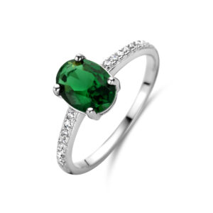 ring groen en wit zirkonia zilver gerhodineerd