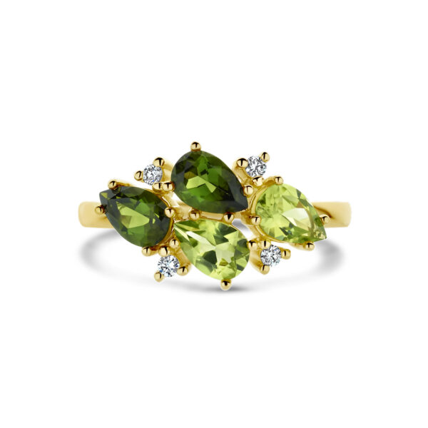 ring groen toermalijn, peridot en diamant 0.06ct h si 14K geelgoud - Afbeelding 3