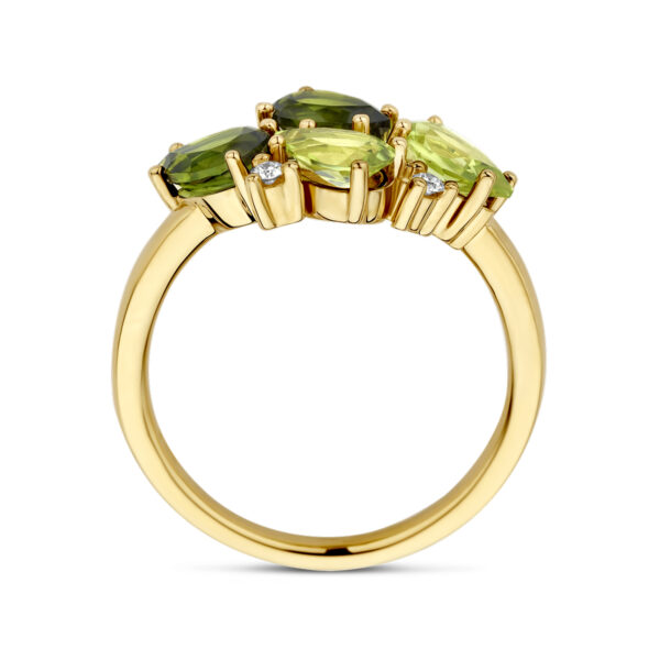 ring groen toermalijn, peridot en diamant 0.06ct h si 14K geelgoud - Afbeelding 4