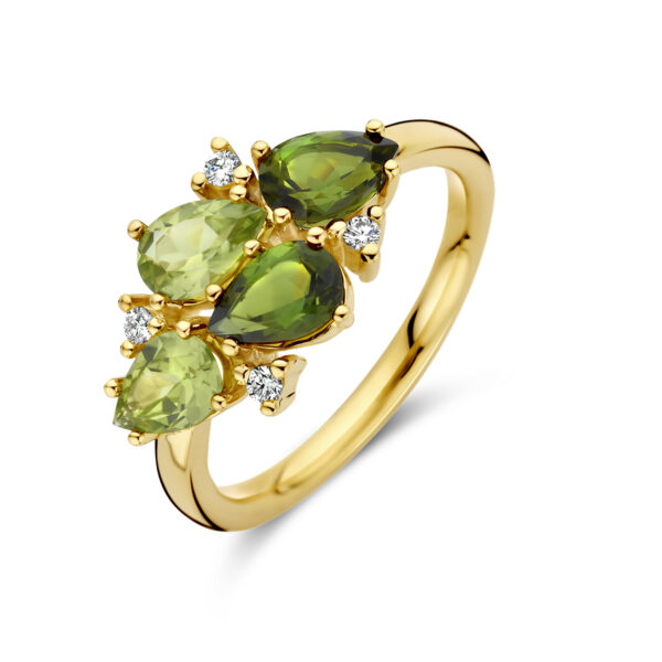 ring groen toermalijn, peridot en diamant 0.06ct h si 14K geelgoud