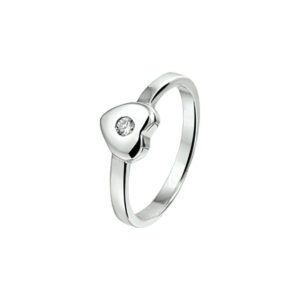 ring hart en zirkonia zilver gerhodineerd
