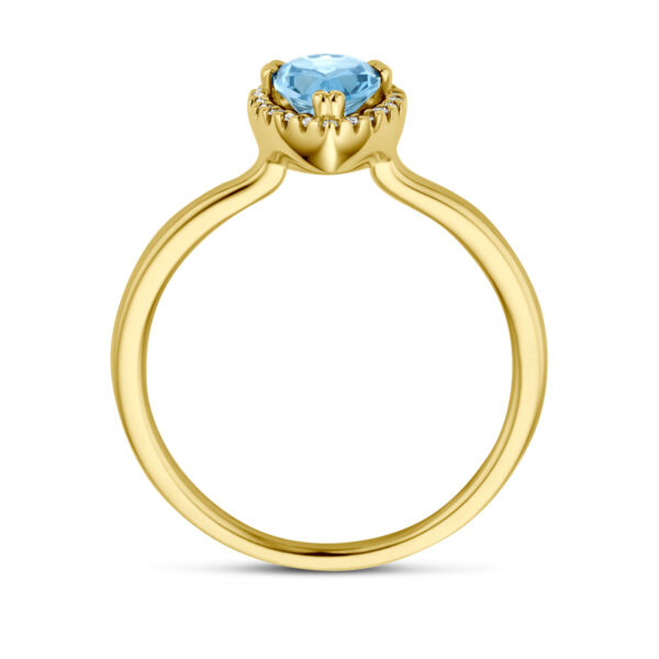 ring london blue topaas en diamant 0.06ct h si halo 14K geelgoud - Afbeelding 3