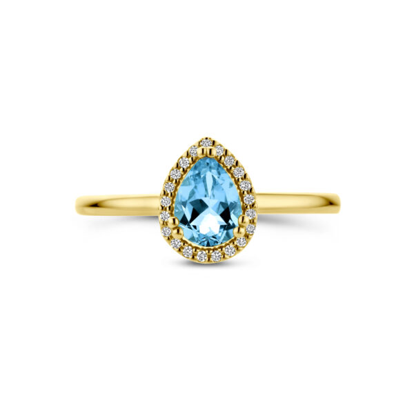 ring london blue topaas en diamant 0.06ct h si halo 14K geelgoud - Afbeelding 4
