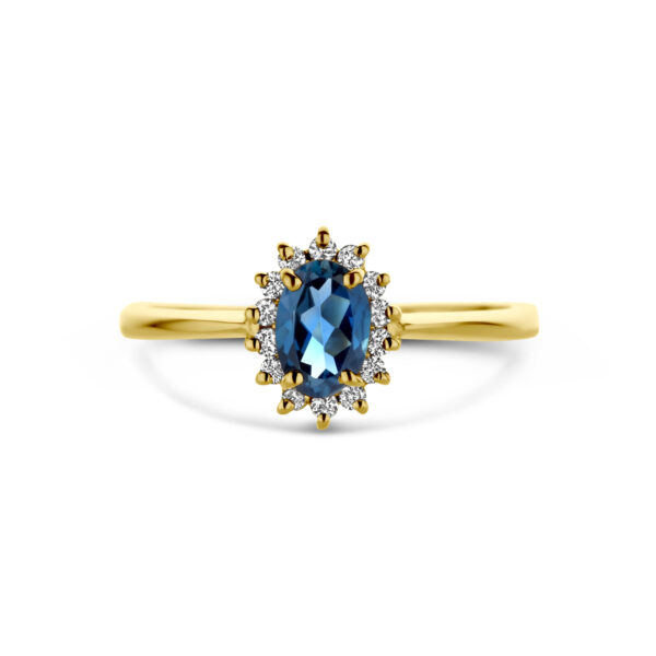 ring london blue topaas en diamant 0.11ct h si 14K geelgoud - Afbeelding 4