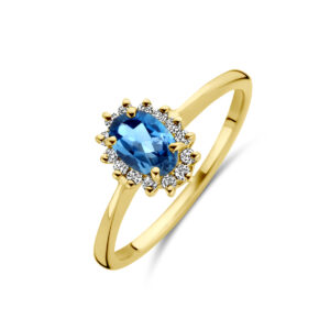 ring london blue topaas en diamant 0.11ct h si 14K geelgoud