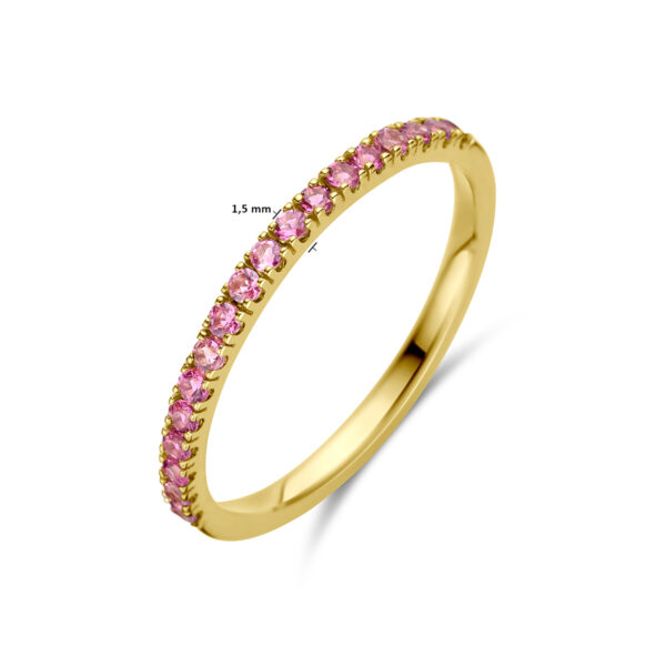 ring met geboortesteen roze toermalijn oktober 14K geelgoud - Afbeelding 5