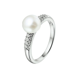 ring parel en zirkonia zilver gerhodineerd