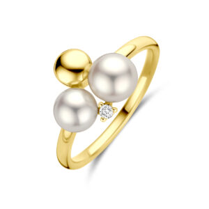 ring parels en diamant 0.02ct h si 14K geelgoud