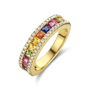 ring regenboog saffier en diamant 0.30ct h si 14K geelgoud