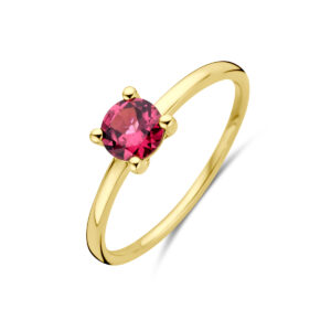 ring roze rhodoliet 14K geelgoud
