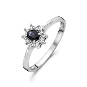 ring saffier en diamant 0.08ct h p1 14K witgoud