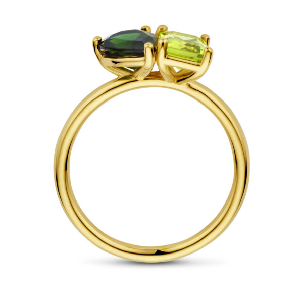 ring toi-et-moi peridot en groen toermalijn 14K geelgoud - Afbeelding 3