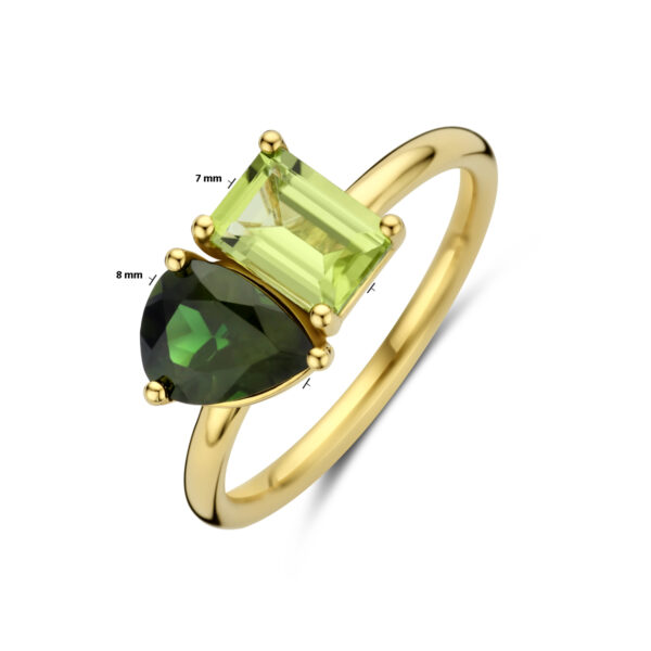 ring toi-et-moi peridot en groen toermalijn 14K geelgoud - Afbeelding 5