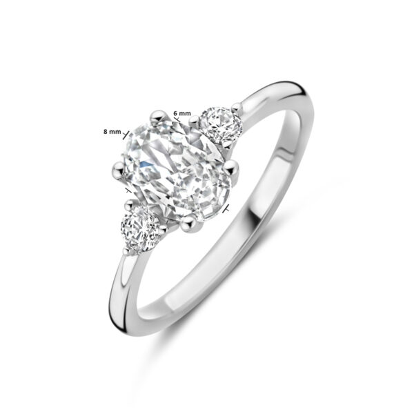 ring trilogie zirkonia 8 x 6 mm zilver gerhodineerd - Afbeelding 4