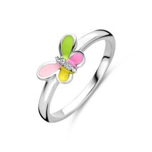 ring vlinder zirkonia emaille zilver gerhodineerd