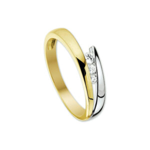 ring zirkonia 14K bicolor goud geel/wit