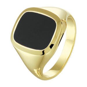 zegelring massief onyx 14K geelgoud