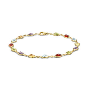 armband natuurlijke kleurstenen 18,5 cm 14K geelgoud