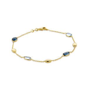 armband sky blue topaas en london blue topaas 19 cm 14K geelgoud