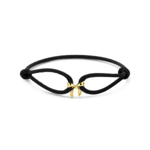 armband zwart satijn strik 13 - 26 cm 14K goud met rubber/nylon/leer