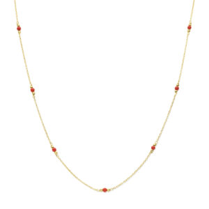 collier bolletjes met synth. koraal 1,2 mm 14K geelgoud
