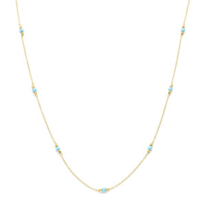 collier bolletjes turquoise 1,2 mm 14K geelgoud