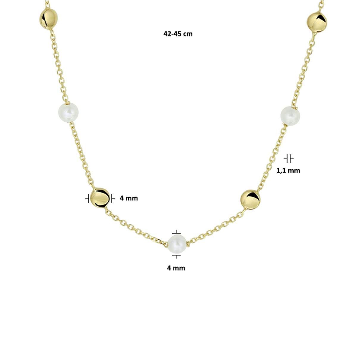 collier parel 42 - 45 cm 14K geelgoud - Afbeelding 2