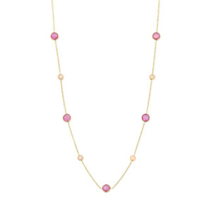 collier roze robijn en roze opaal 42 - 45 cm 14K geelgoud