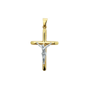 hanger kruis en corpus bicolor gestift 14K geelgoud