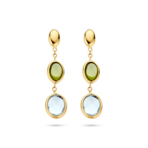 oorhangers blauw topaas en peridot 14K geelgoud