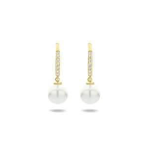 oorhangers parel en zirkonia Franse haak 14K geelgoud