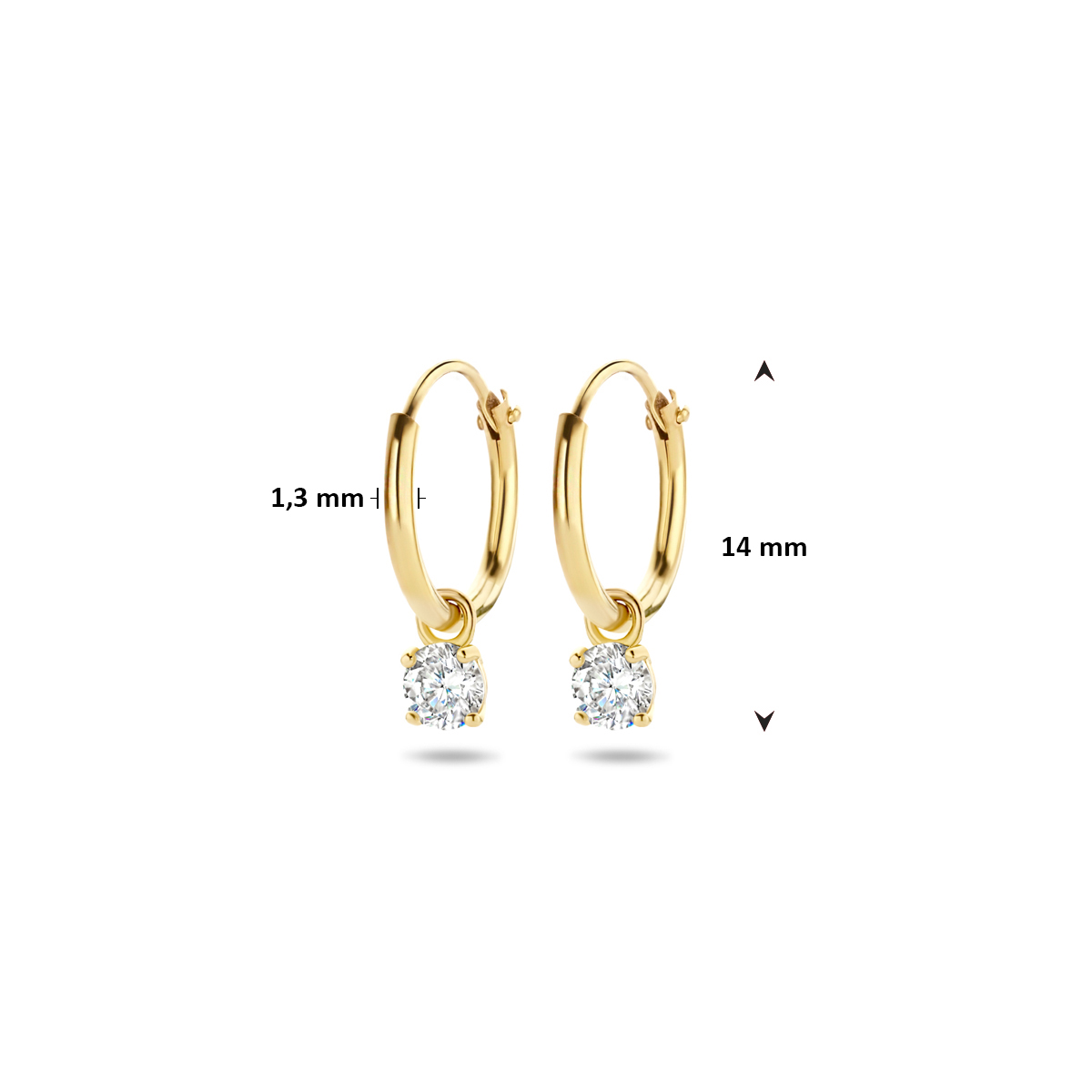 oorringen met hangers zirkonia 14 mm 14K geelgoud - Afbeelding 4