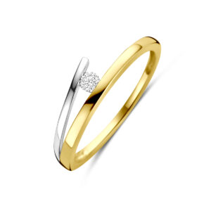 ring diamant 0.05ct h si 14K bicolor goud geel/wit