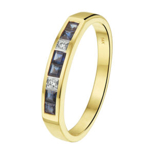 ring saffier en diamant 0.02ct h si 14K bicolor goud geel/wit