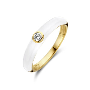 ring wit emaille en diamant 0.10ct  h si 14K geelgoud