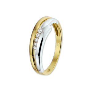 ring zirkonia 14K bicolor goud geel/wit