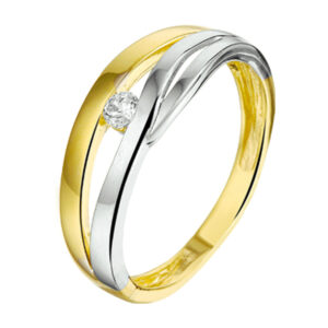 ring zirkonia 14K bicolor goud geel/wit