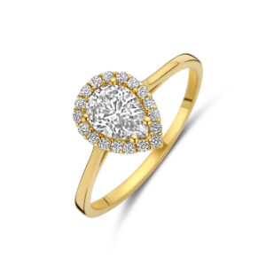 ring zirkonia halo 14K geelgoud