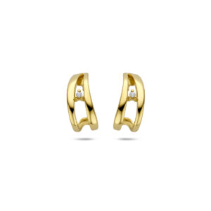 stekeroorringen diamant 0.02ct (2x 0.01ct) h si 14 mm 14K geelgoud