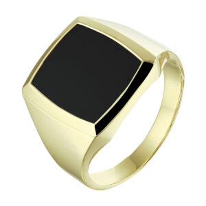zegelring massief onyx 14K geelgoud